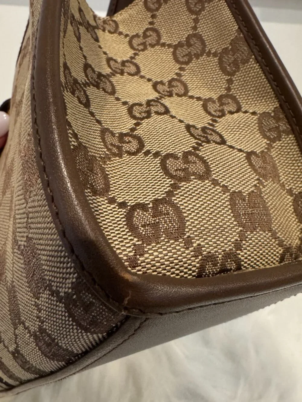 Vintage Gucci Jackie Bardot Shoulder Bag GG Monogram Canvas Brown